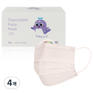 일회용 덴탈 고래 마스크 대형, 50매, 4개, 데이지