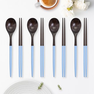 라온누리 옻칠 자연애 모던 우드수저세트, 라이트블루, 숟가락 4p + 젓가락 4p, 1개