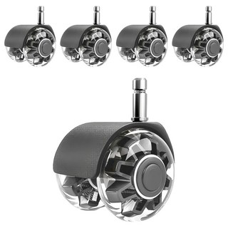 辦公椅萬向PU輪Set 5件組 - 靜音耐磨 360°旋轉, 炫風水晶黑, 1組