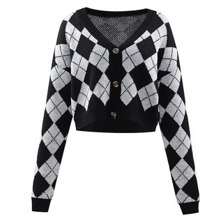 Y342菱格紋罩衫外套 針織衫+聚酯纖維, 全長40cm 袖長42cm 肩寬45cm 胸寬55cm, 黑