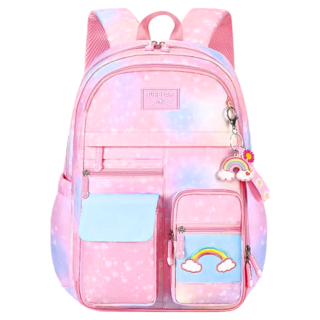 馬卡龍星空減壓護脊兒童書包 S型舒適肩帶 側開門多功能口袋設計, 29 x 16 x 41cm, 粉色