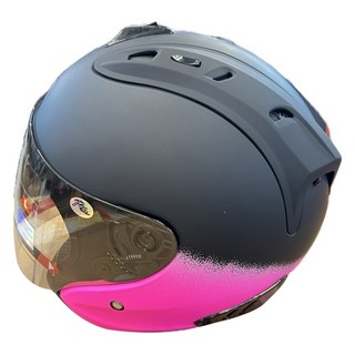 普通型露臉式機車防護頭盔 含一層護目鏡 R3-A6, 黑粉色