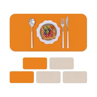 어나더 가죽 식탁 매트 직사각 렉탄고로, 오렌지 + 라이트브라운, 39 x 19 cm, 6개