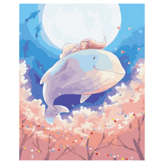 ArtLife 藝術生活 數字油畫DIY DT230, 女孩與鯨魚 藍色 + 粉紅色, 1個