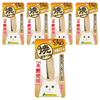 INABA CIAO 啾嚕 燒本柴魚魚柳條, 綠茶消臭成分配合, 土佐清水港直接輸送, 新鮮美味, 肉質柔軟, 方便吞食, 高湯風味, 30g, 5包