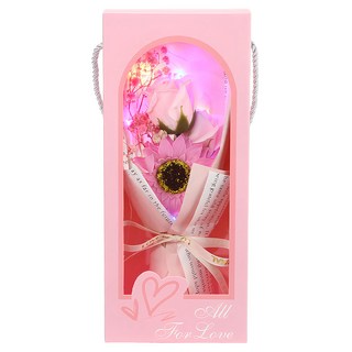 六分埔禮品 LED 向日葵玫瑰滿天星花束 粉色 母親節情人節畢業禮物, 1盒