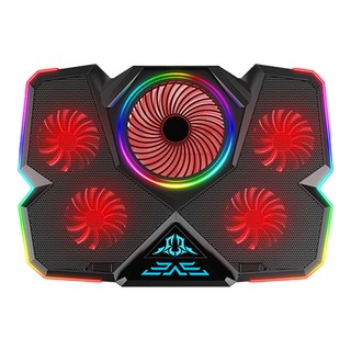 e-kit 逸奇 彩光五風扇筆電散熱墊 17吋適用 12種燈光模式 七種角度自由調節 雙USB, 紅色款 黑色, 1個