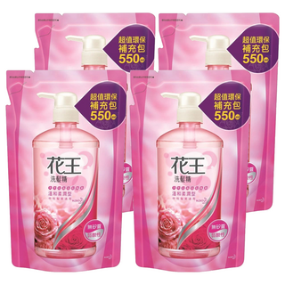 Kao 花王 洗髮精 溫和柔潤型 補充包 天然玫瑰萃取精華 無矽靈 弱酸性 中性髮質適用, 550ml, 4包