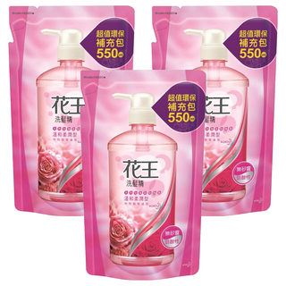 Kao 花王 洗髮精 溫和柔潤型 補充包 天然玫瑰萃取精華 無矽靈 弱酸性 中性髮質適用, 550ml, 3包