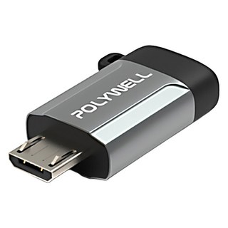 POLYWELL USB Type-C轉Micro-B 轉接器,鋁殼槍色,OTG功能,含掛繩,1個, PW15-T02-A036