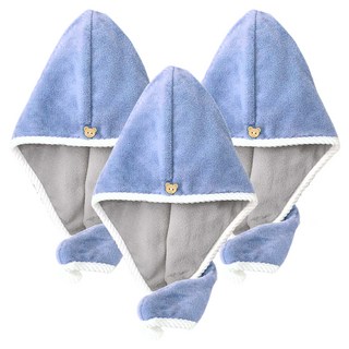 雙層速吸乾髮帽 藍色 珊瑚絨材質 尺寸:62*42mm, 3個