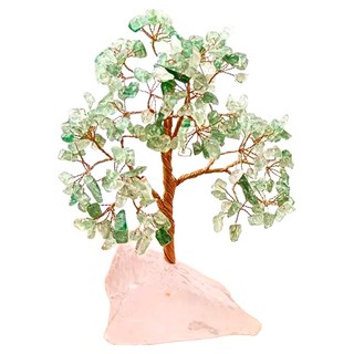 吉祥水晶 招財發財樹 紫水晶 黃水晶 五行石, 14 x 8 x 18~20cm, 綠草莓晶 + 粉水晶