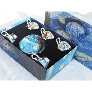 Royal Duke 骨瓷五個咖啡杯碟禮盒組, 梵谷油畫 多色, 1組