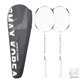 SmaxKorea 碳纖維羽球拍 2入 + 球拍袋 + 握把布 2入組 白色, 休閒用混合球拍, 1套