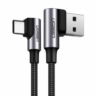 UGREEN 綠聯 USB-Type-C 3A快充電線 傳輸線 金屬殼編織線, 1m, 電競黑雙L型, 1條