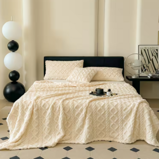 台灣 AGAPE 英式立體花羊羔毯, 黃色