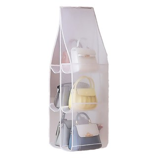 懸掛式包包防塵收納袋 包包分格防塵掛袋 三層六格 尼龍網紗 鐵架, 35 x 30 x 93cm, 1個, 1入