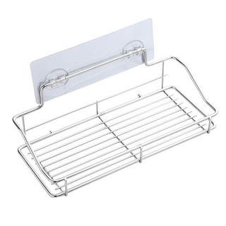 免釘鑽不鏽鋼置物架, 不鏽鋼管, PVC, 無痕靜電貼, 短款, 25 x 11.5 x 9cm, 1層