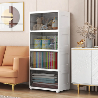 AOTTO 創意傢俱 55面寬透明可視翻蓋四層收納櫃 AC-081BK, 透黑色