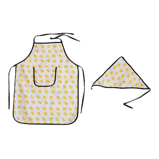 BEBE CHOUCHETTE 兒童款防水圍裙 + 頭巾 Set 輕巧柔軟材質 特殊防水塗層, M, 黃色小鴨款
