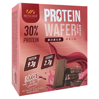 明奇 PRO蛋白威化餅 莓果口味 30%蛋白質 9.3g 2.7g糖, 270g, 1盒