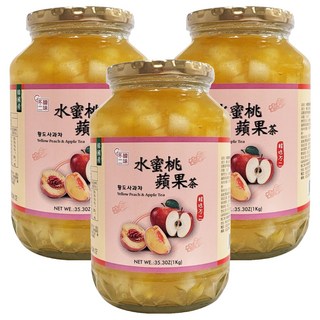 韓味不二 水蜜桃蘋果茶果醬，富含果肉，補充能量, 1kg, 1入, 3罐