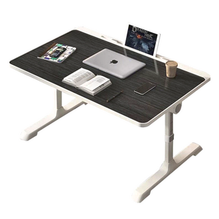 免組裝加大床上多功能筆電桌 60*40cm 角度旋轉270度 五檔升降 手機/書架卡槽設計, 黑拉絲