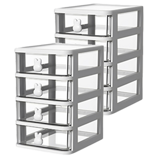 可愛童趣桌面抽屜收納盒 透明視窗 4層, 2個, 白色