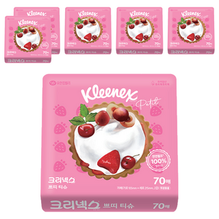 크리넥스 휴대용 천연펄프 쁘띠티슈 2겹 랜덤발송, 70개입, 6개
