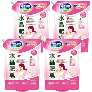 南僑水晶 水晶肥皂洗衣用液體 鎖蓋式補充包 櫻花百合, 1.4kg, 4包