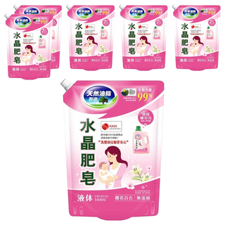 南僑水晶 水晶肥皂洗衣用液體 鎖蓋式補充包 櫻花百合, 1.4kg, 6包