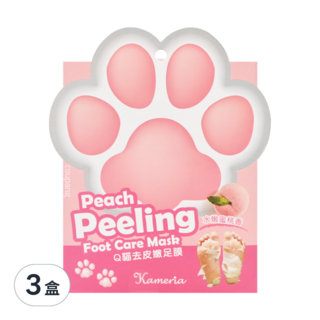 Kameria Q貓去皮嫩足膜, 水嫩蜜桃香, 2片, 3盒, 17ml