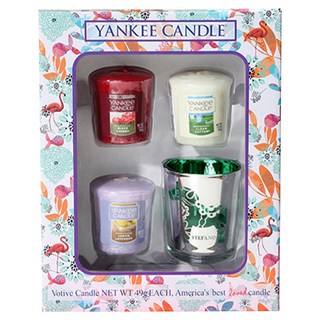 YANKee CANDLe 香氛蠟燭禮物組 香氛蠟燭49g 3個 + 瑞典綠色小馬燭杯 + 禮物袋, 款式隨機