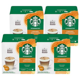 STARBUCKS 星巴克 NESCAFE 雀巢咖啡 Dolce Gusto 多趣酷思 焦糖瑪奇朵咖啡膠囊 咖啡膠囊5.5g 6顆 + 牛奶膠囊15.8g 6顆, 4盒, 21.3g, 12顆