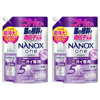 LION 獅王 NANOX one 奈米樂超濃縮抗菌洗衣精 特大補充裝 室內晾衣 紫色, 2個, 1080g