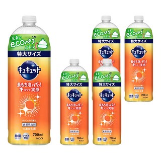 Kao 花王 Cucute 珂珂透 餐具洗碗精補充瓶 柑橘香, 700ml, 5瓶