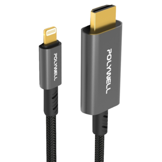 POLYWELL 寶利威爾 Lightning-HDMI 訊號轉換線 PW15-T02-A039, 2m, 黑色, 1條