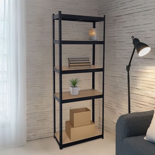 월드크린 무볼트 조립식 철제 선반, 블랙, 5단