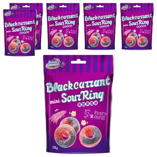 Juicee Gummee QQ軟糖 酸甜黑醋栗風味 Q彈圈造型 5%果汁, 70g, 6包