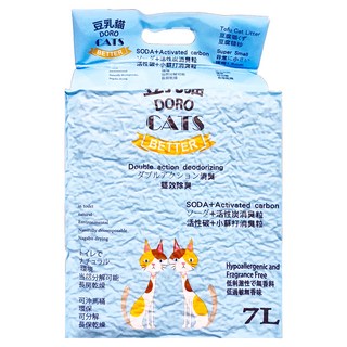 DORO CAT 豆乳貓 活性碳與小蘇打雙重除臭顆粒低過敏極細豆腐貓砂, 天然豆腐黃豆製成 快速結團 超輕量設計 99%無粉塵 好鏟易清理, 無香, 7L, 1包
