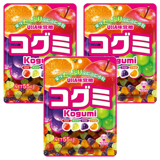 UHA 味覺糖 Kogumi 酷Q彌軟糖 100%果汁製作 小巧有嚼勁, 55g, 3包