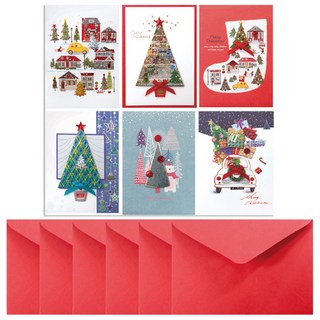 From&To 聖誕老人聖誕樹聖誕卡 6款套組 FS1025, 混和顏色, 1套