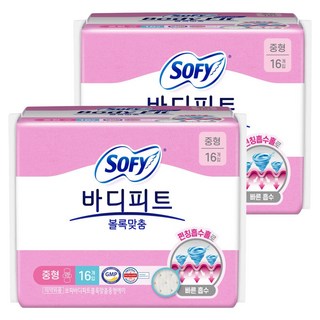 바디피트 볼록맞춤 생리대 날개형, 중형, 16개입, 2개