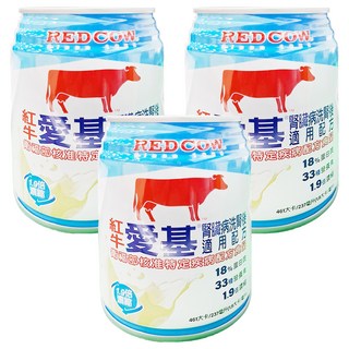 紅牛愛基 低電解質營養液(洗腎後) 腎臟病營養品 補充蛋白質與膳食纖維 無乳糖配方, 237ml, 3罐