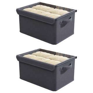 衣物收納盒 附可折疊透明側翻防塵蓋 55L, 灰色, 2個