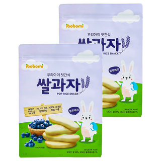 ibobomi 嬰兒米餅 - 藍莓味 6個月以上適用 韓國產原料 高溫蒸熟非油炸, 30g, 2包
