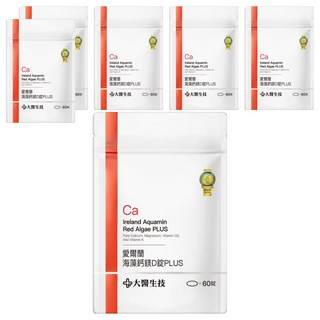 大醫生技 愛爾蘭海藻鈣鎂D錠PLUS 黃金配方鈣鎂比3:1 含維生素D3 維生素K, 60錠, 6包