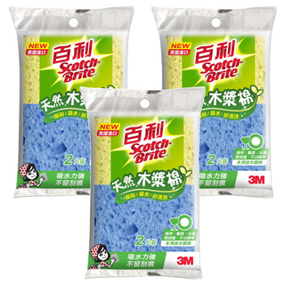 3M Scotch-Brite 百利 多用途天然木漿棉 黃 + 藍, 2片, 3包