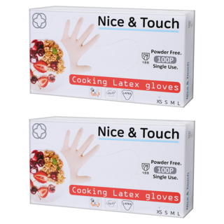 Nice&Touch 萬用料理乳膠手套100個 無粉一次性 左右通用 食品用, 白色, 中(M), 2盒