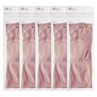 생활공작소 라텍스 고무장갑 일반형, 핑크, 중(M), 5개